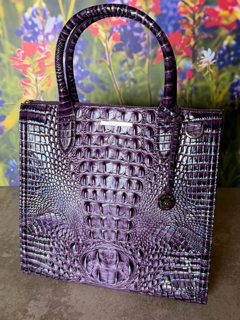 BRAHMIN Purple passion Caroline NWT PRETTY EYE PLACEMENT IRIDESCENT GLOW FIRM $ - Picture 11 of 16